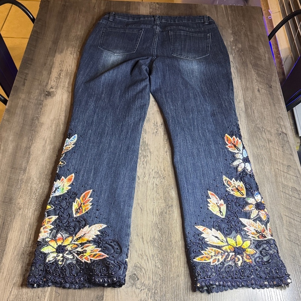 Soft Surroundings Wild Rose Beaded Embroidered Floral Jeans. - Picture 7 of 9